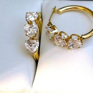 14 karat Gold hoop earrings, heart shaped Diamonique cubic zirconia.